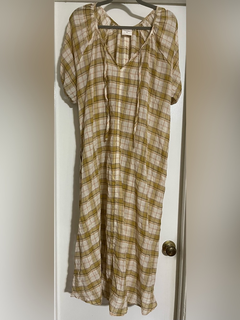 Opia Clothing Dory Midi Smock Dress Size M/L in Mustard Plaid - Picture 3 of 12